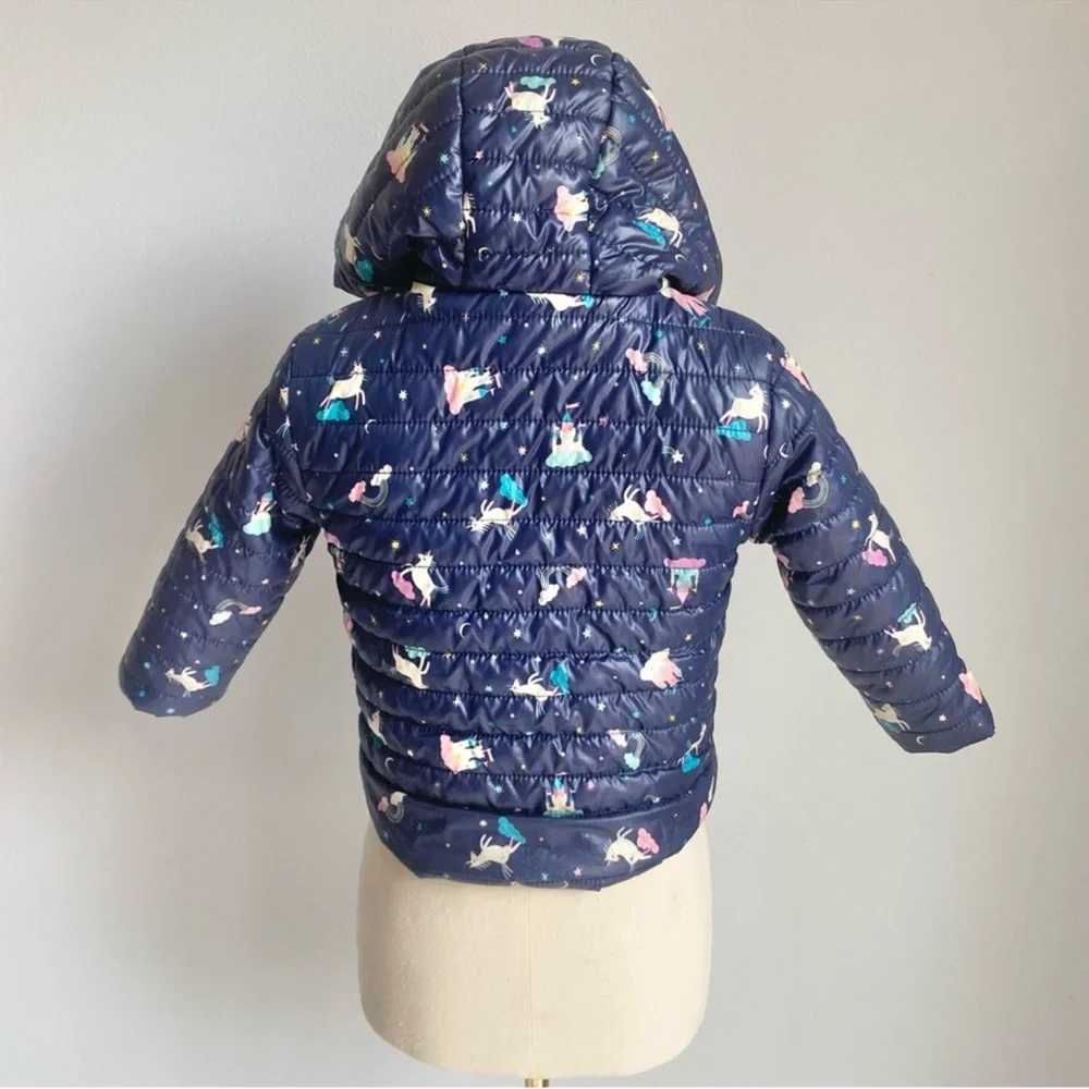 Cat & Jack Blue Unicorn Infant/Baby Girl's Midweight Puffer Hooded Jacket